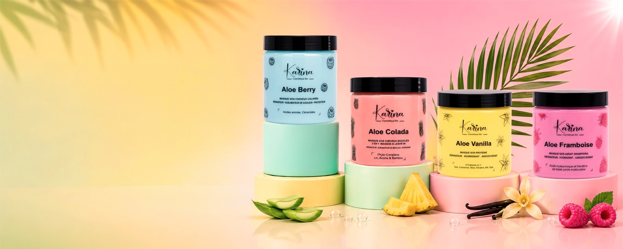 Masques capillaires Karina Aloe Berry, Colada, Vanilla et Framboise