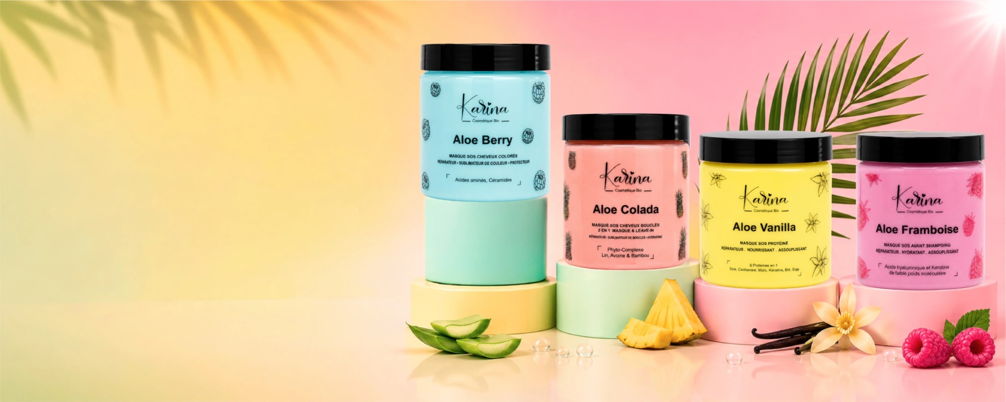 Masques capillaires Karina Aloe Berry, Colada, Vanilla et Framboise